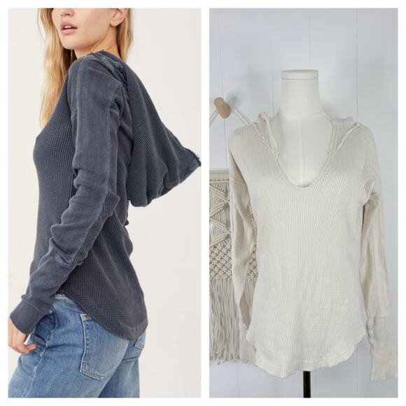 Free People Margo Essential Thermal Hoodie Womens Medium Cream Ivory - Picture 1 of 9